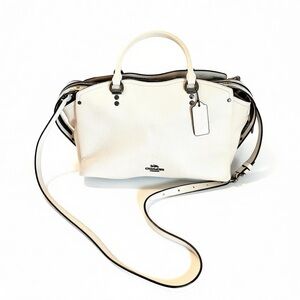 Coach Leather Satchel Bag In Cream with Snake Skin